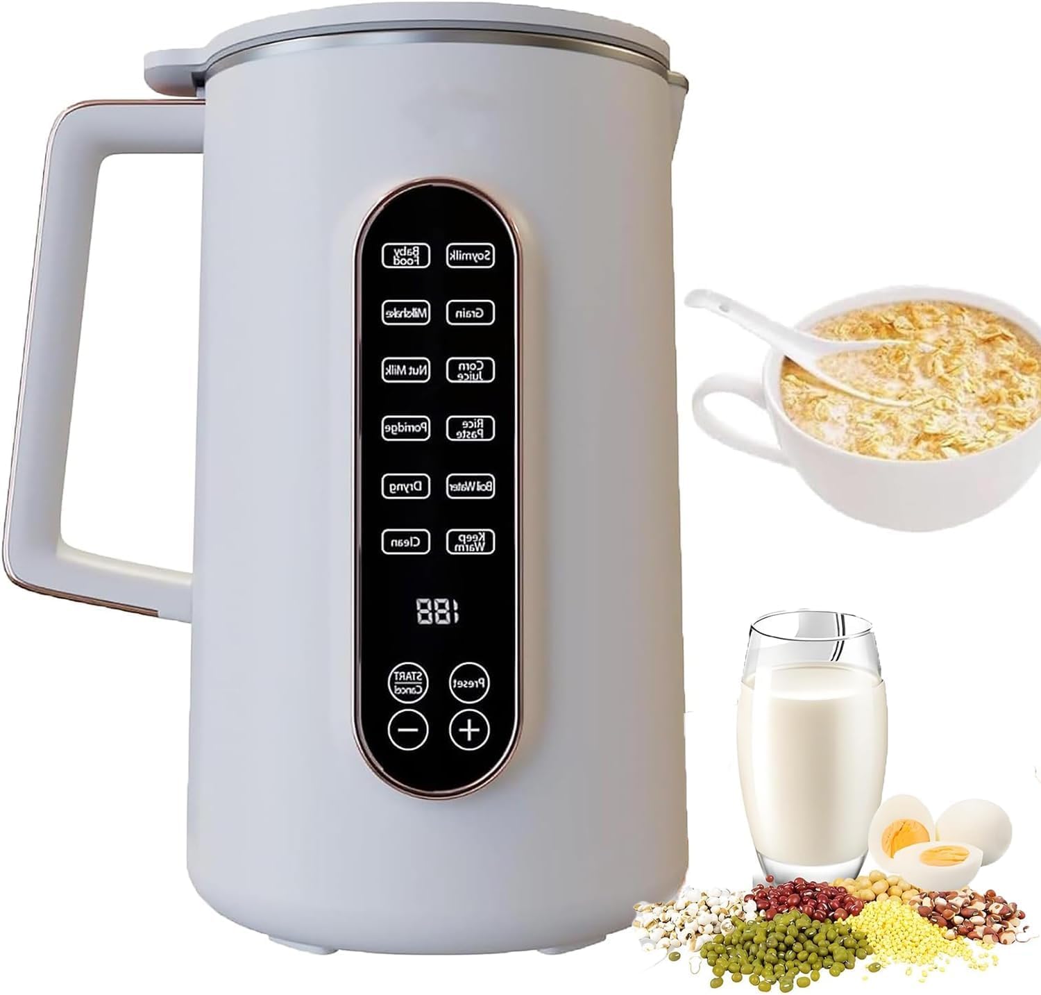 Maszynka do mleka orzechowego 1,5 l i automatyczna maszyna do mleka sojowego, wielofunkcyjny blender ścienny z wyświetlaczem LED, 10-listkowe ostrze ze stali nierdzewnej, timer 12 godzin, do soi