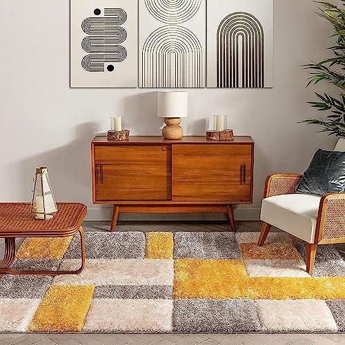 Image of 3x5 feet Soft Area Rug for Living Room and Bedroom, Modern Indoor Floor Carpet with Non-Slip Backing, Comfortable Decorative Home Decor Rug, Easy Clean & Durable- (3D Yellow B, Rectangular)