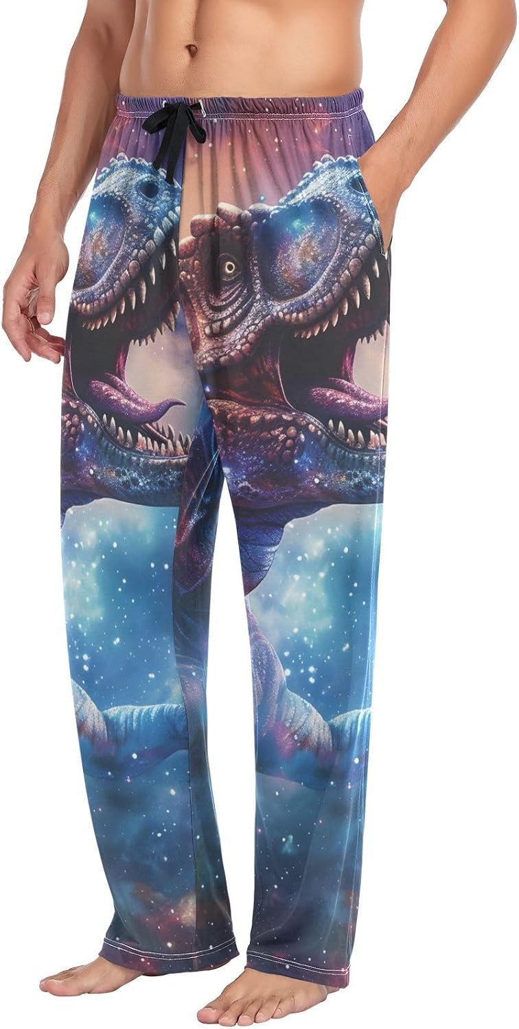 ALAZA T-rex Dinosaur Tyrannosaurus Dino Nebula Men's Sleepwear Mens Pajama Pants Bottoms with Pockets, S