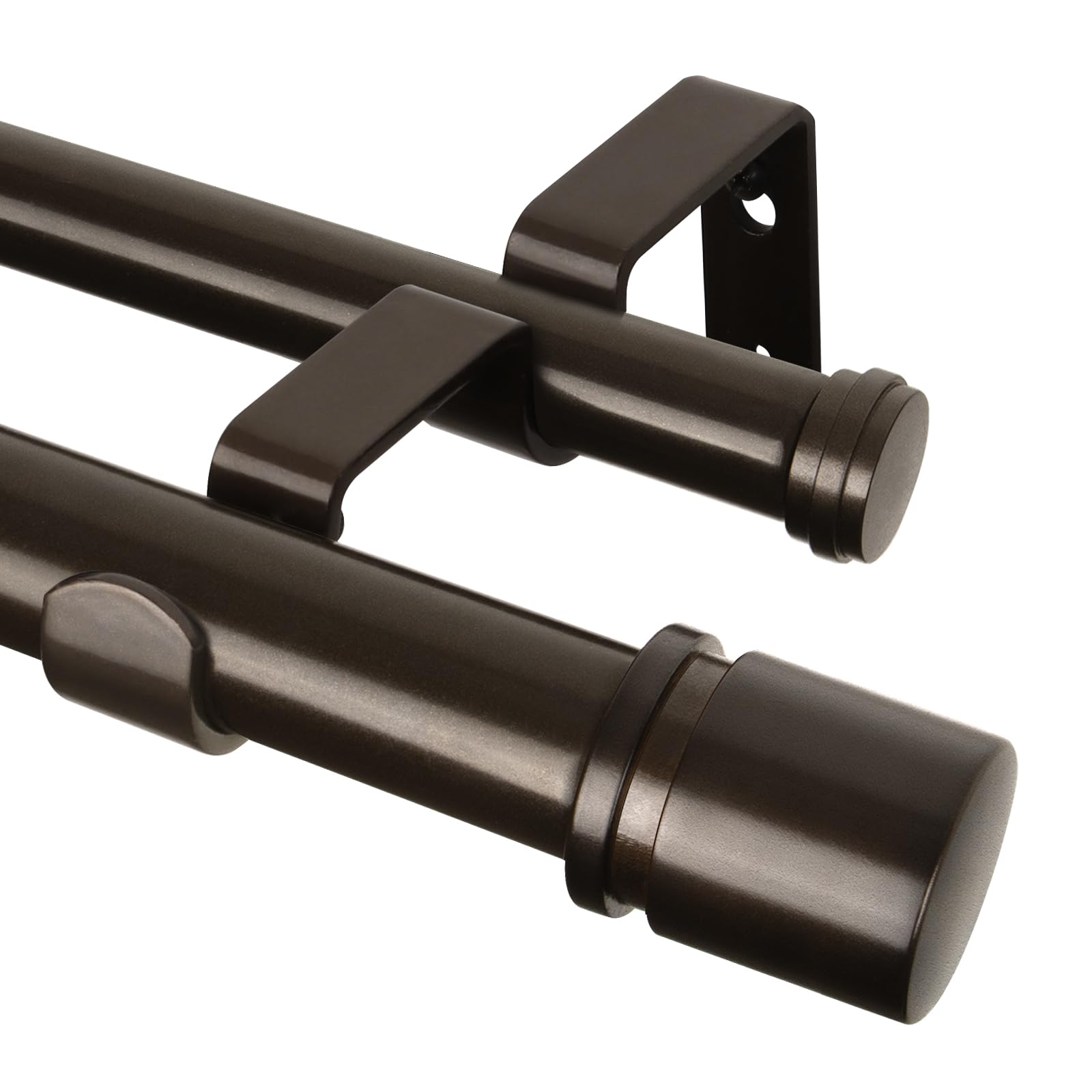 HOTOZON Barra de Cortina Doble 80-365 cm, 25 mm Diámetro Barra Cortinas Bronce Extensible con Remates Clásicos, Juego de Barra de Cortina Doble para Baño, Salón, Dormitorio