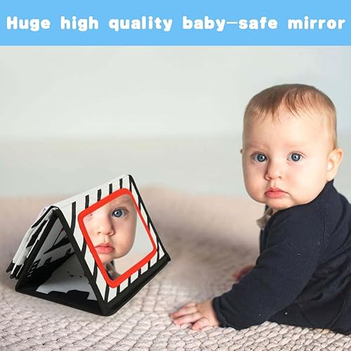 Miniatura 5 de Aolso Juguetes de espejo para bebé para el tiempo boca abajo, juguetes de espejo para bebé con libro de actividades suave de doble cara, juguetes