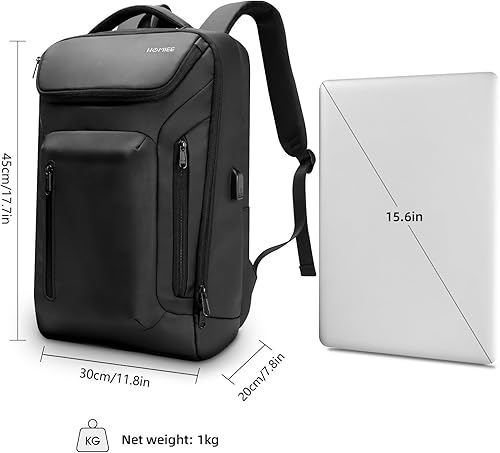 Miniatura 7 de HOMIEE Business Smart Mochila impermeable, delgada y duradera, bolsa de viaje para laptop de 15.6 pulgadas con puerto de carga USB, color negro