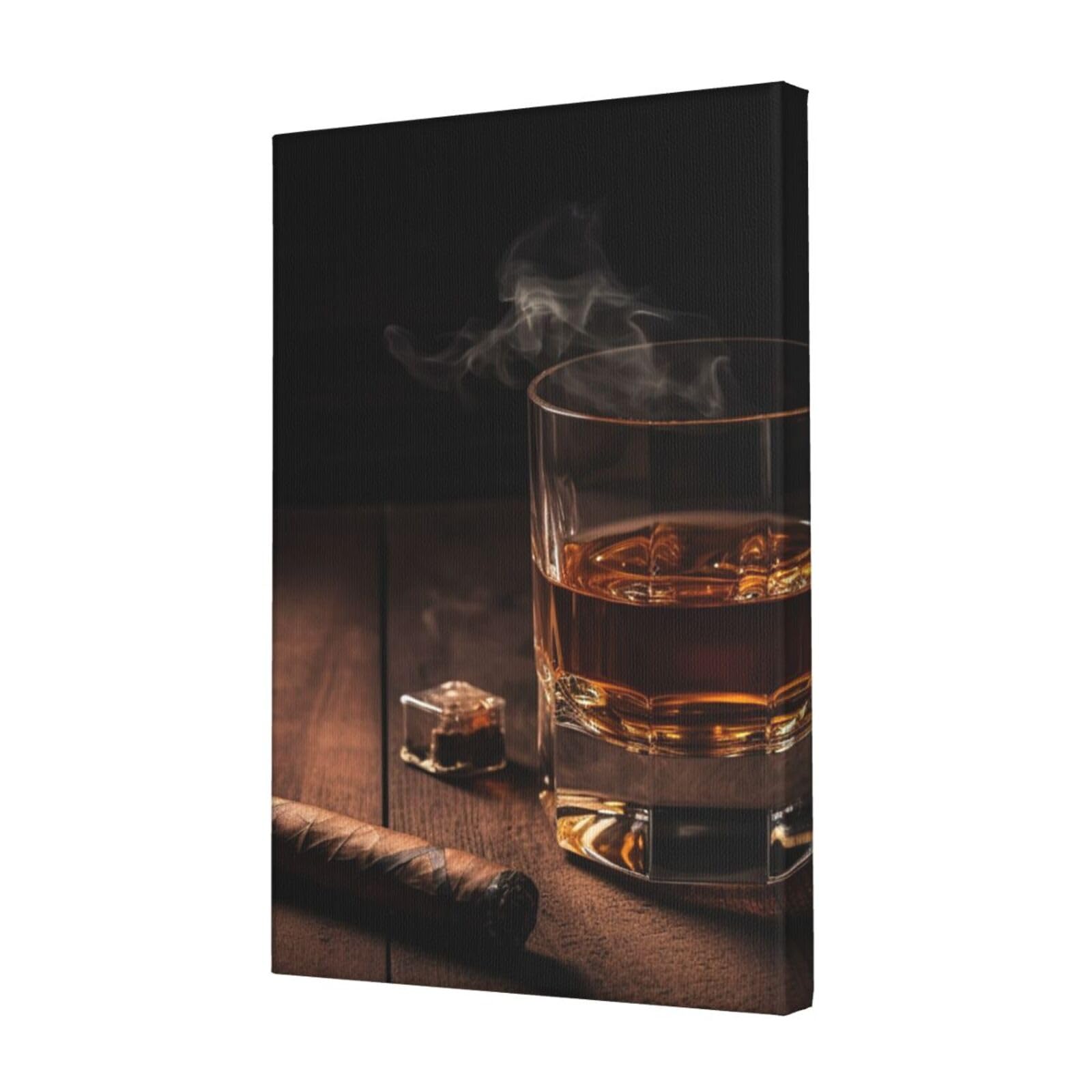 KLOPH Cigar & Whiskey Canvas Wall Art for Living Room 12"x18" Modern Artwork Painting for Bathroom Hanging Canvas Prints Aesthetic Wallart for Bedroom Kitchen Office Wall Decor