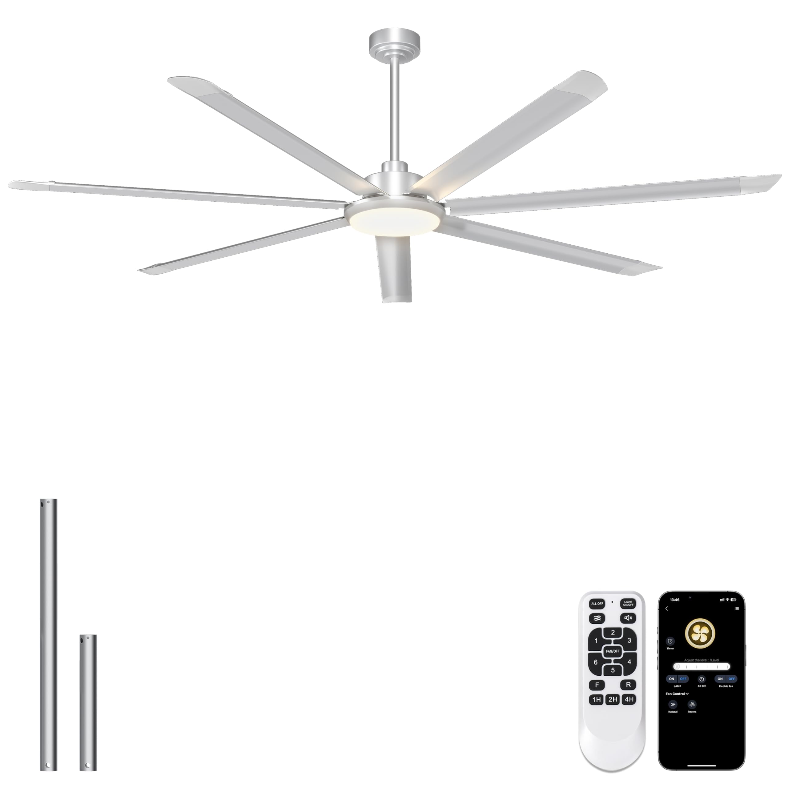 Ohniyou Ventilador de Techo de 182 cm con Luz, Ventiladores de Techo Industrial Grande con Control Remoto/APP, 7 Aspas de Aluminio, Motor DC Silencioso, Ventilador para Terraza Exterior, Garaje, Negro — view 18