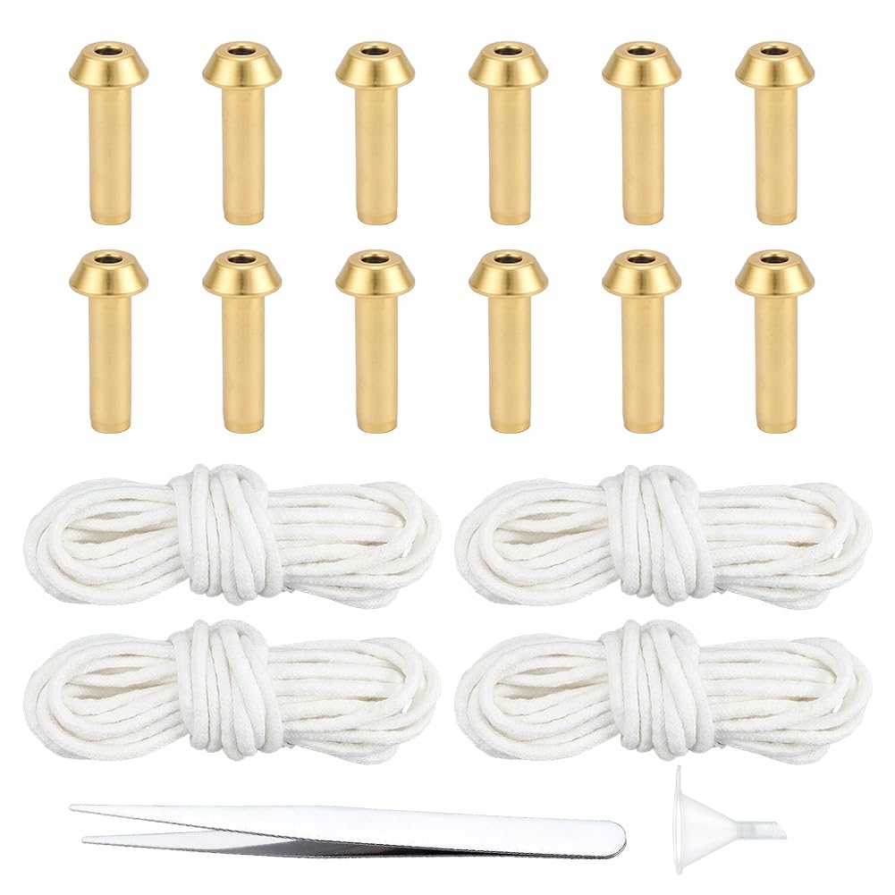 WEBEEDY Alloy Wick Holders Oil Lamp Wick Holder Sets with 12 PCS Tube Holder, 4m Cotton Torch Wicks,Oiling Funnel and Tweezer for Small Oil Lamp Candle Lamps Alcohol Lanterns DIY Lamps Burner