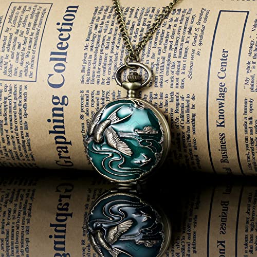 Image of MORFONG Vintage Bird Design Pocket Watch Quartz Watches for Men Women Birthday Christmas Gifts with Box Chain