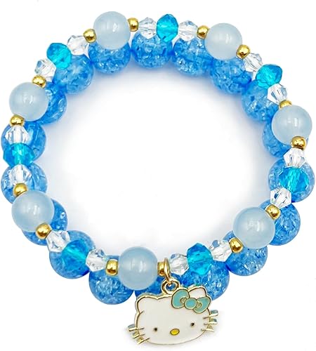 Juego de pulseras kawaii con cuentas de cristal, diseño de dibujos animados con cuentas elásticas de perlas, joyería para niñas y mujeres, regalo de