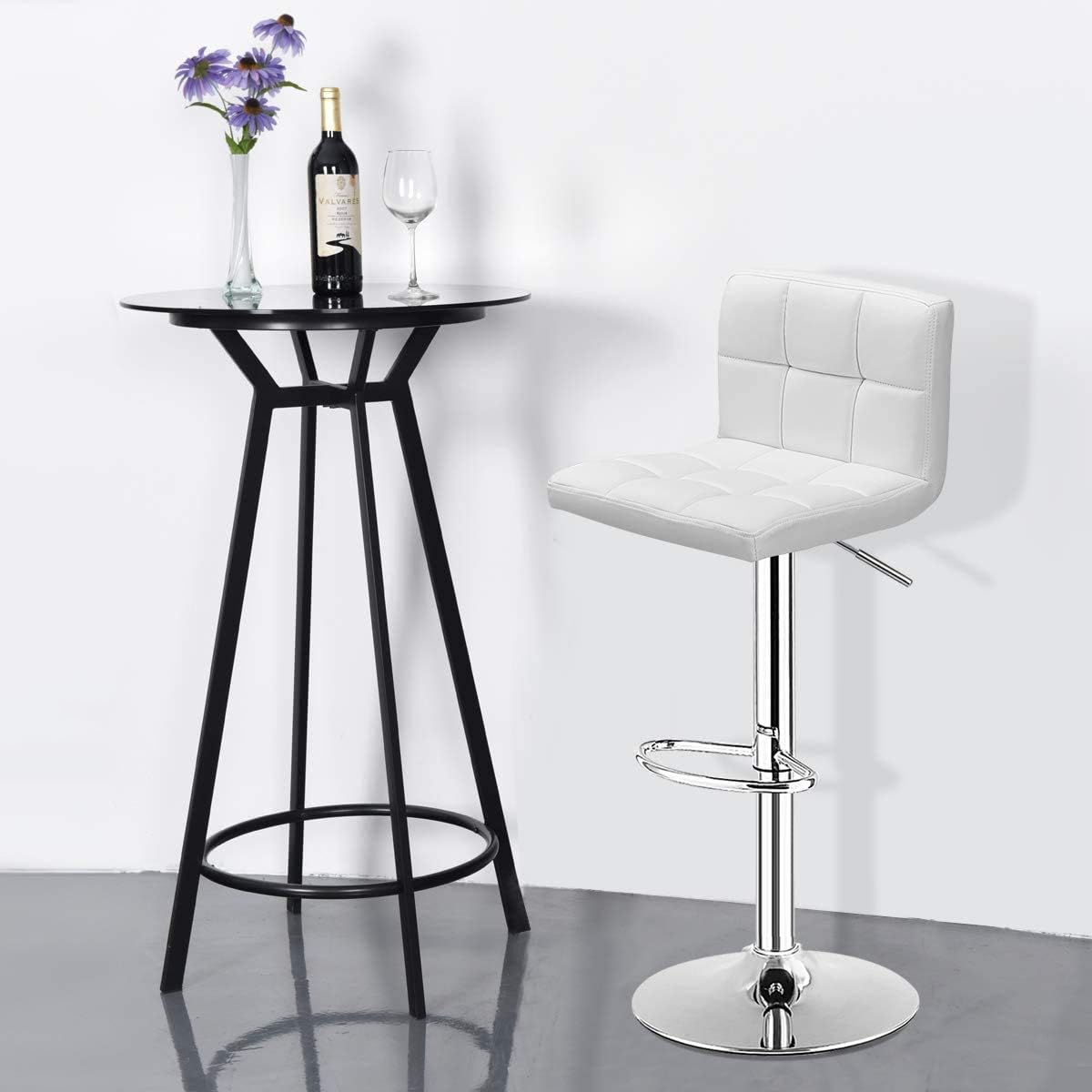 WATERJOY Swivel Bar Stools, Modern Square PU Leather Adjustable Height Swivel Bar Chair with Backrest