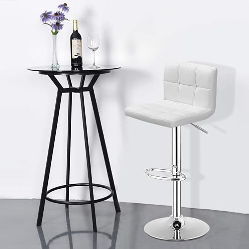 WATERJOY Taburetes de bar giratorios, moderno cuadrado de piel sintética ajustable altura giratoria silla de bar con respaldo Blanco,Negro