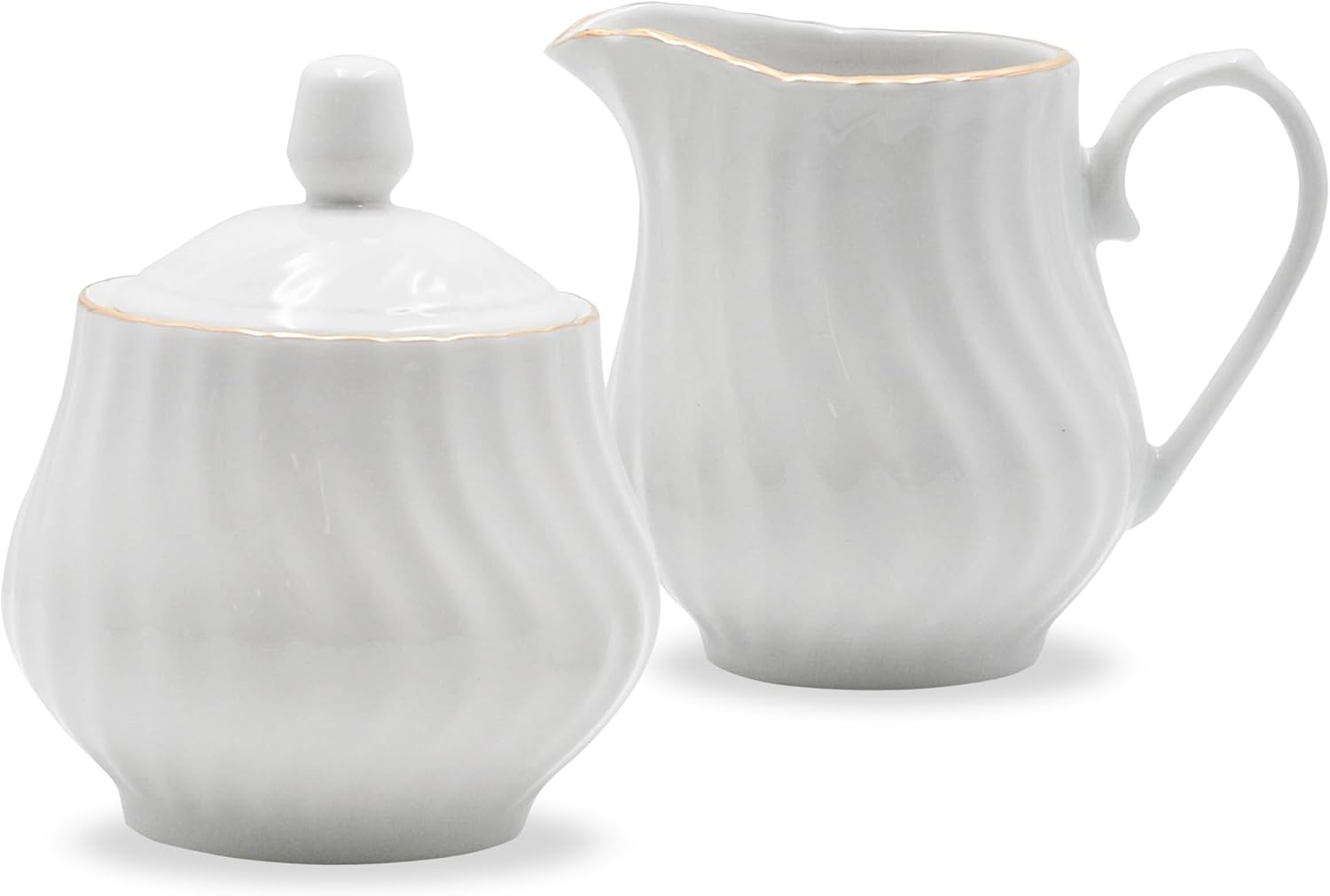 Sugar and Creamer Set - Porcelain Sugar and Creamer Vintage Tea Set with Gold Trims & Embossed Swirls - Exquisite Fine China Tea Set for Parties & Celebrations - Imperial Gold Set by Lynns