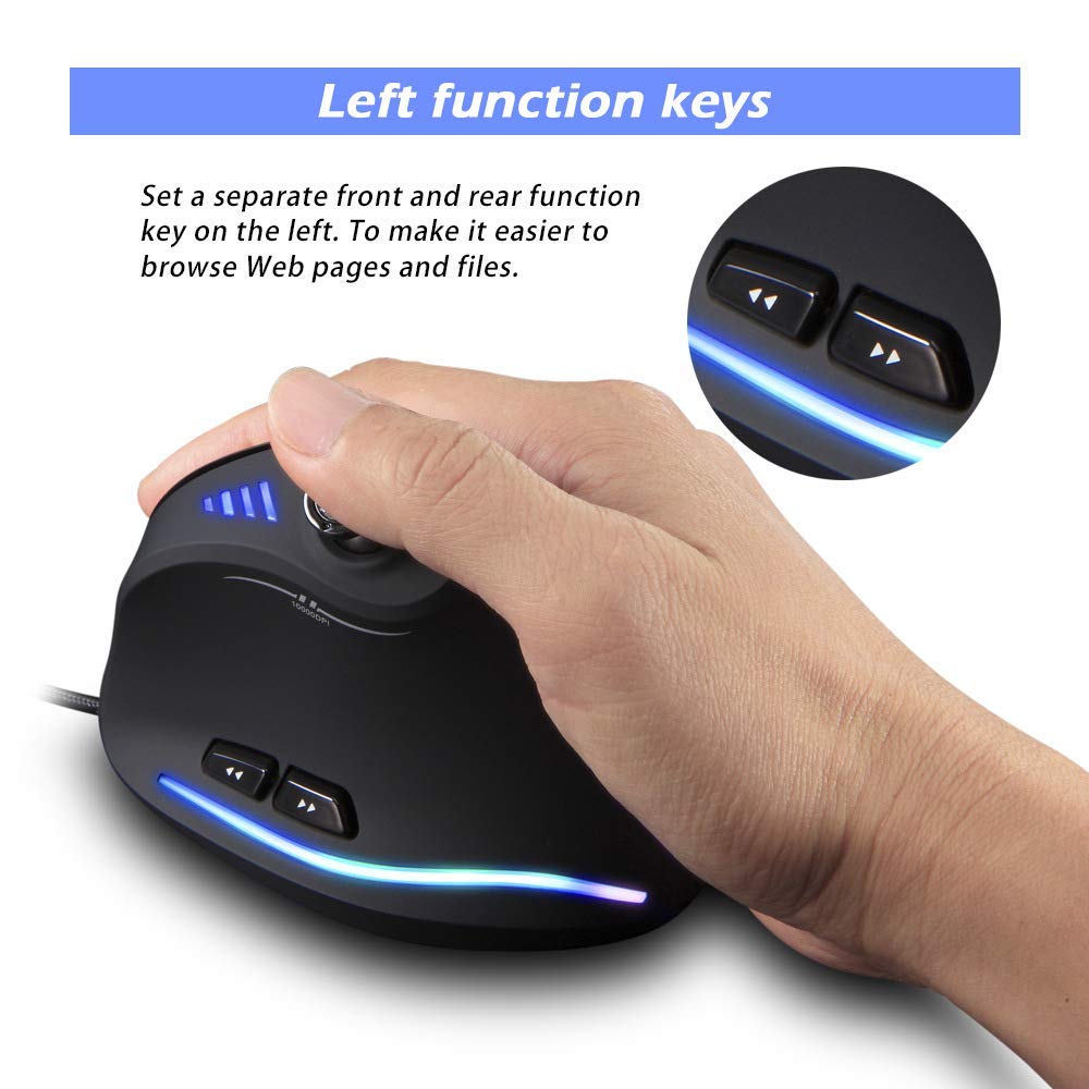 Zeerkeer Ratón Vertical ergonómico, Mouse Vertical RGB con Cable para Juegos con Joystick, 11 Botones programables, 5 dpi Ajustables (1500-2500-4000-7000-10000) para PC, Escritorio, Laptop