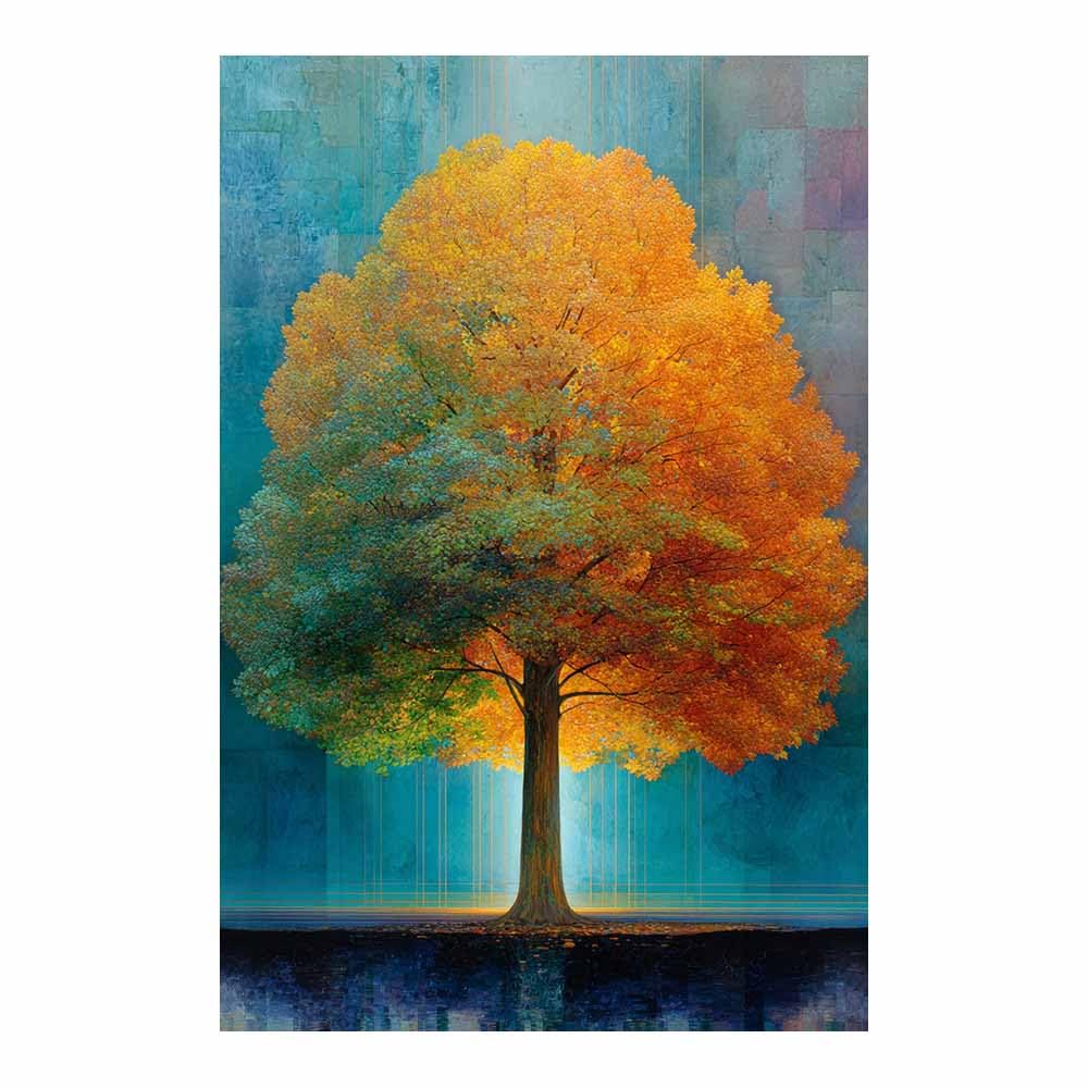 XENIOU Tree Wall Art Red Maple Lake Tree canvas painting wall art, Living Room Bedroom Hallway Stairs Decoration.(Multicolor)-70x100cm Unframed