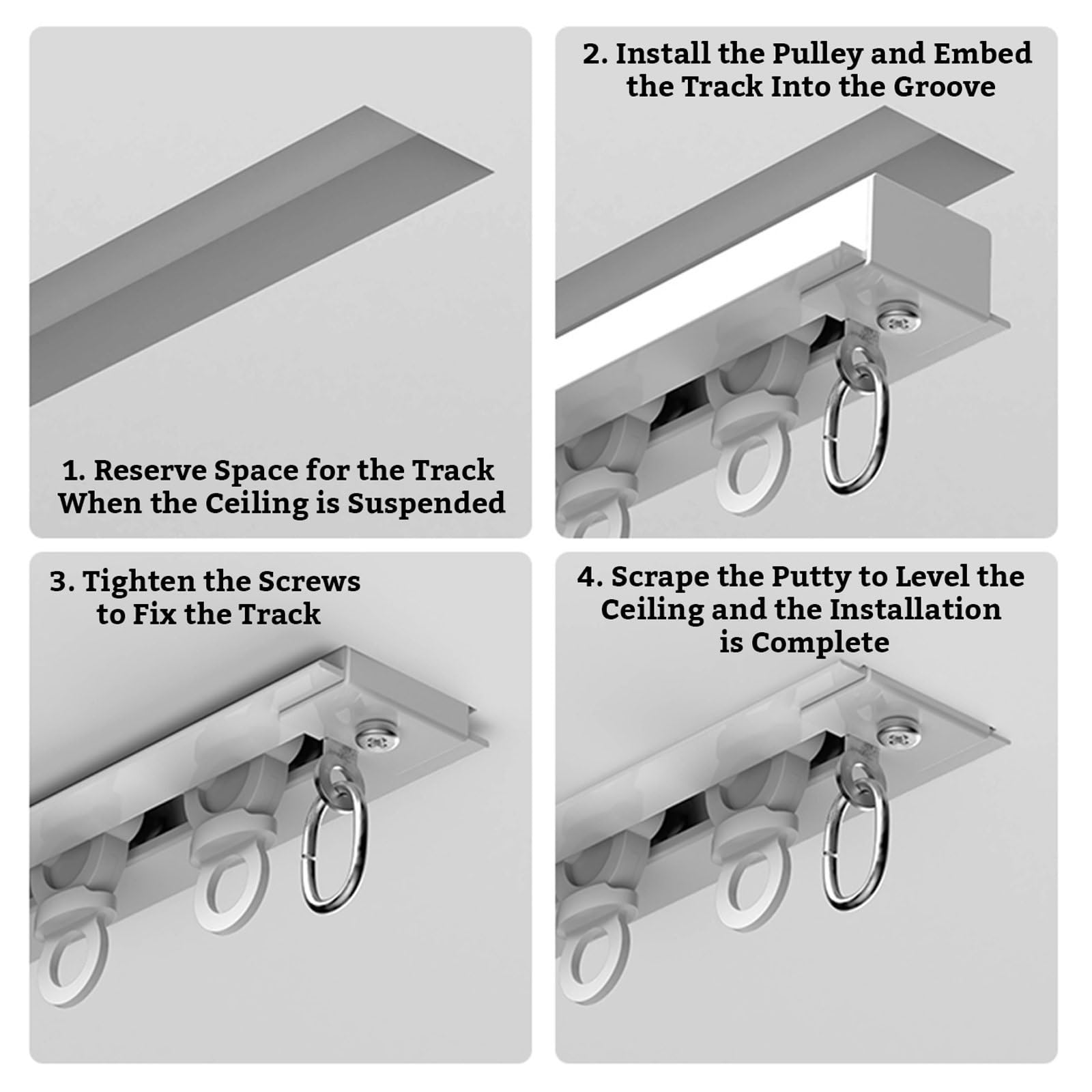 Système de Tringle À Rideaux Encastrée Au Plafond Gain de Place - Rail de Rideau en Aluminium Ultra Silencieux pour Chambre Salle de Bain Salon(300cm(9.8ft))