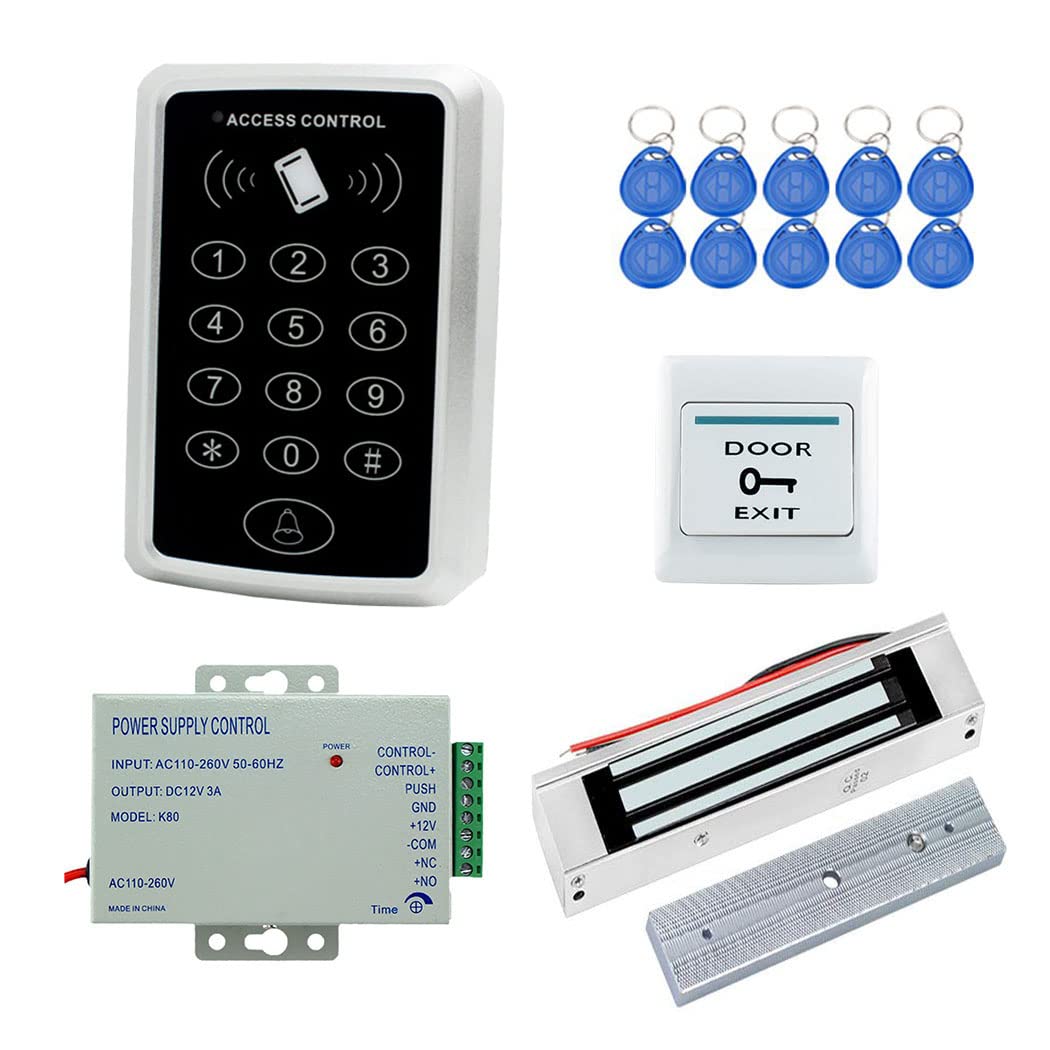 YAVIS Ensemble Complet De SystèMe De ContrôLe D'AccèS Rfid, 180kg / 350lbs Serrure éLectromagnéTique, Alimentation 3a, Sortie De Bouton De Porte D'EntréE De Clavier NuméRique 10 Porte - CléS