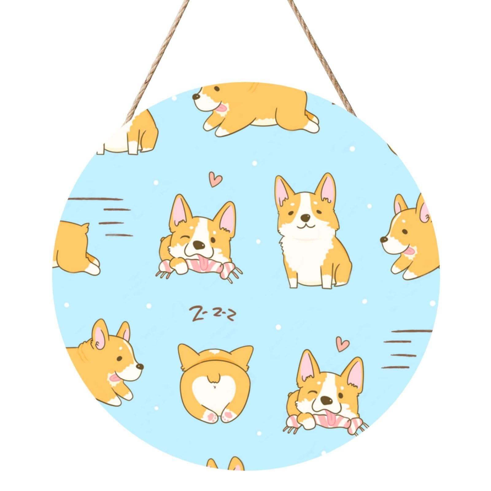 InOmak Kawaii Corgi Cute Dog, Round Wood Panel Painting 12 in, Wall Hanging Painting For Home