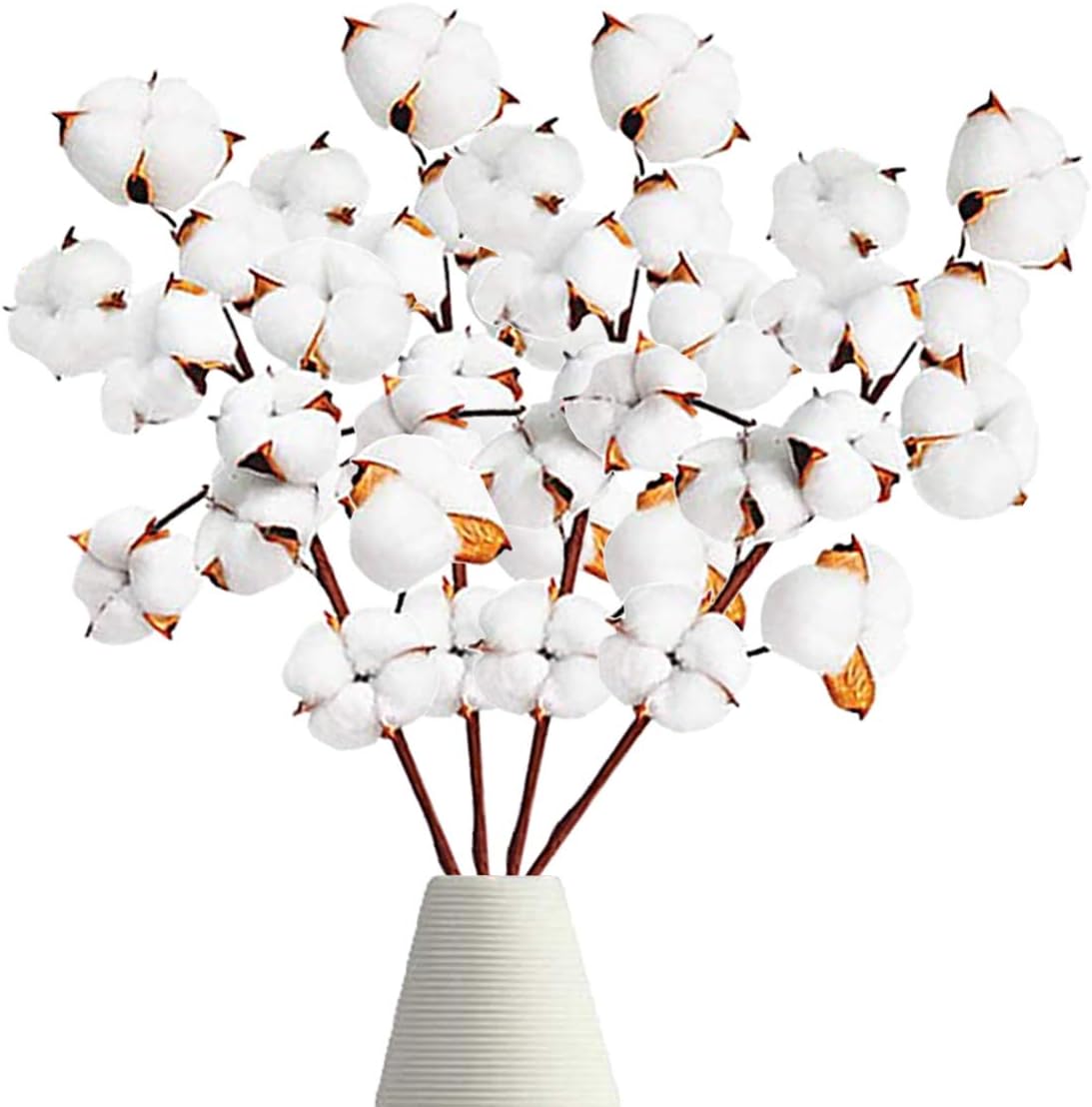 Cotton Steams Fake Cotton Flowers,4 Pcs 10 Balls Artificial Cotton Branches Farmhouse Decor Floral Display Filler Flower Bouquet for Home Party Wedding Decorations