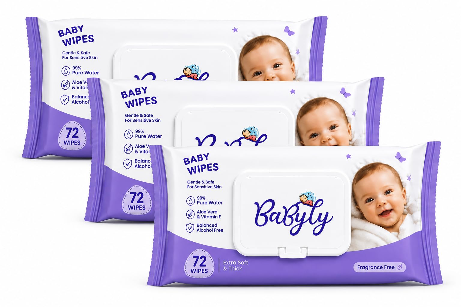 Babyly Natural Care Water Baby Wipes |Aloe Vera, Vitamin E Enriched |Paraben Free, Fragrance Free, pH Balanced, Dermatologically Safe, Baby Wipes Combo | Pack Lid | 72 pcs (pack of 3)-image-25