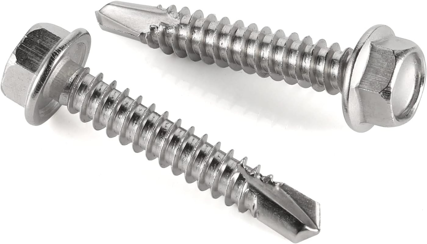 #14 x 1-1/4" Hex Washer Head Self Drilling Screws, Self Tapping Sheet Metal Screws, 410 Stainless Steel, 50 PCS