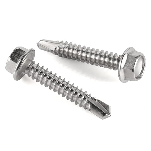 Miniatura 7 de Tornillos autoperforantes con cabeza hexagonal de 12 pulgada, tornillos de chapa autoperforantes, acero inoxidable 410, 100 unidades