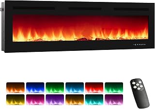 72-Inch Built-in Electric Fireplace, Wall-Mounted, 12 Flame Effects, Remote & Touch Control, Adjustable Thermostat, Quiet, for Bedroom Living Room
