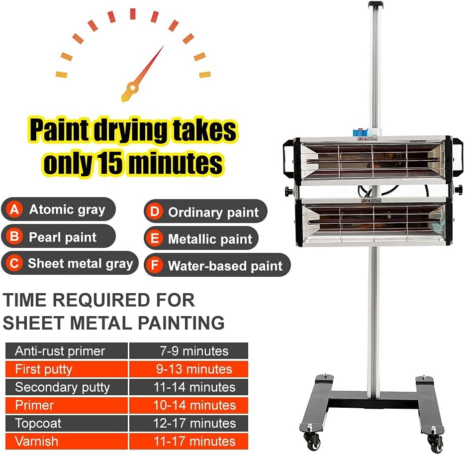 DATOU 2000W Baking Infrared Paint Curing Lamp Car Bodywork Repair Paint Dryer Short Wave Infrared Paint Curing Light for Car/Furniture with Stand (110V)