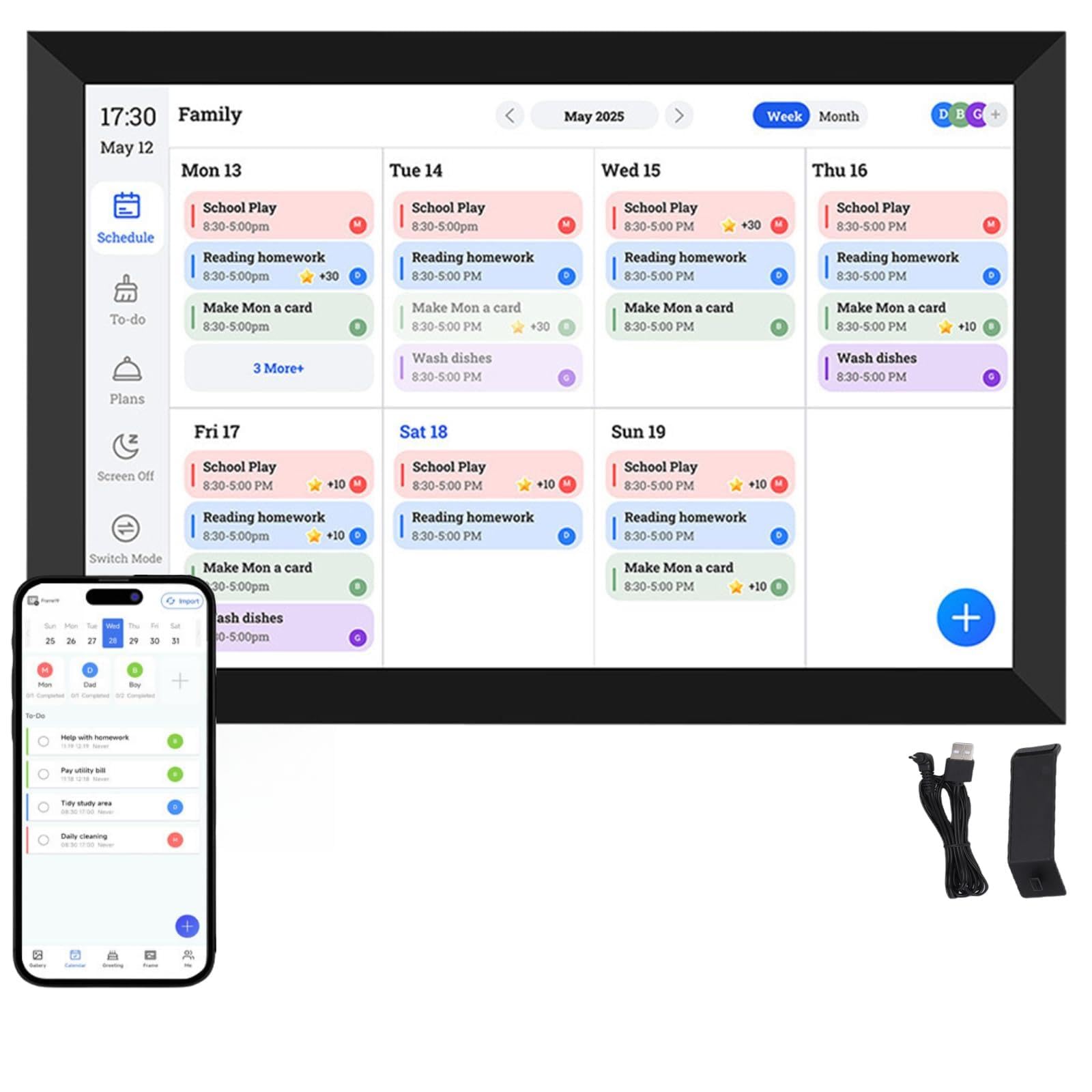 Banapoy 10.1" Digitaler Kalender mit Bilderrahmen, WIFI Touchscreen | Elektronischer Familienplaner mit HD IPS Display, Haushaltsplaner für Büro & Zuhause, Tischaufstellung