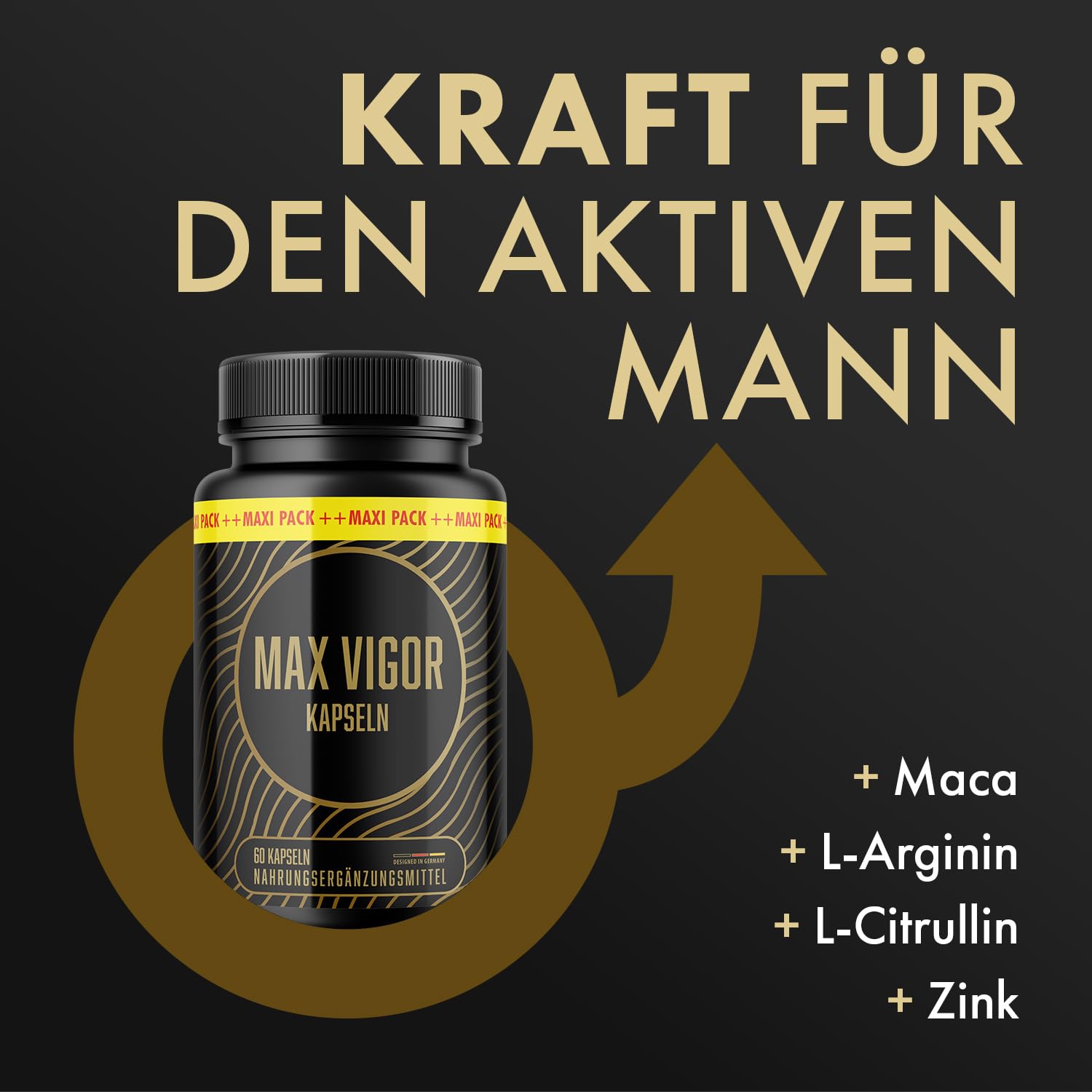 Max Vigor Kapseln - mit L-Arginin, L-Citrullin und Maca - Kraft für den aktiven Mann - Inhalt 60 Kapseln