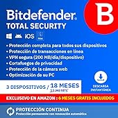 [Exclusivo en Amazon] Bitdefender Total Security | 3 Dispositivos | 18 Meses | Código de activación enviado por email