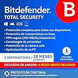[Exclusivo en Amazon] Bitdefender Total Security | 3 Dispositivos | 18 Meses | Código de activación enviado por email