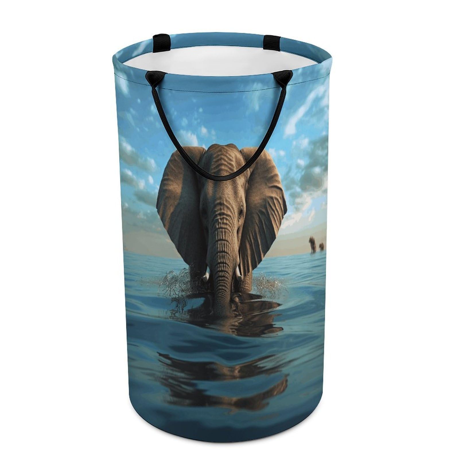Elephant Is Sitting in The Water Laundry Basket Waterproof And Moisture-Proof Storage Bins Collapsible Round Laundry Hamper Perfect for Toys, Clothes And Sundries