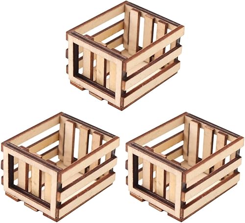 Toyvian 3 cestas miniatura de casa de muñecas en miniatura, mini cestas de almacenamiento para manualidades, leche de madera