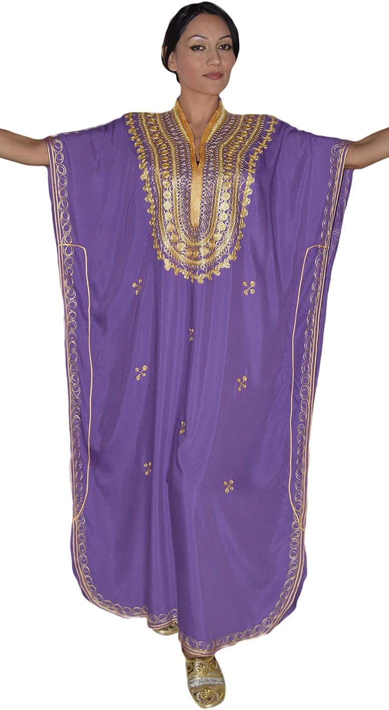 Treasures Of MoroccoMoroccan Kaftan Handmade with GoldHand Embroidery Long Purple