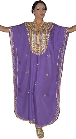 Moroccan Kaftan Handmade with GoldHand Embroidery Long Purple