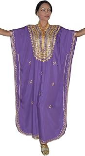 Treasures Of Morocco Moroccan Kaftan Handmade with GoldHand Embroidery Long Purple