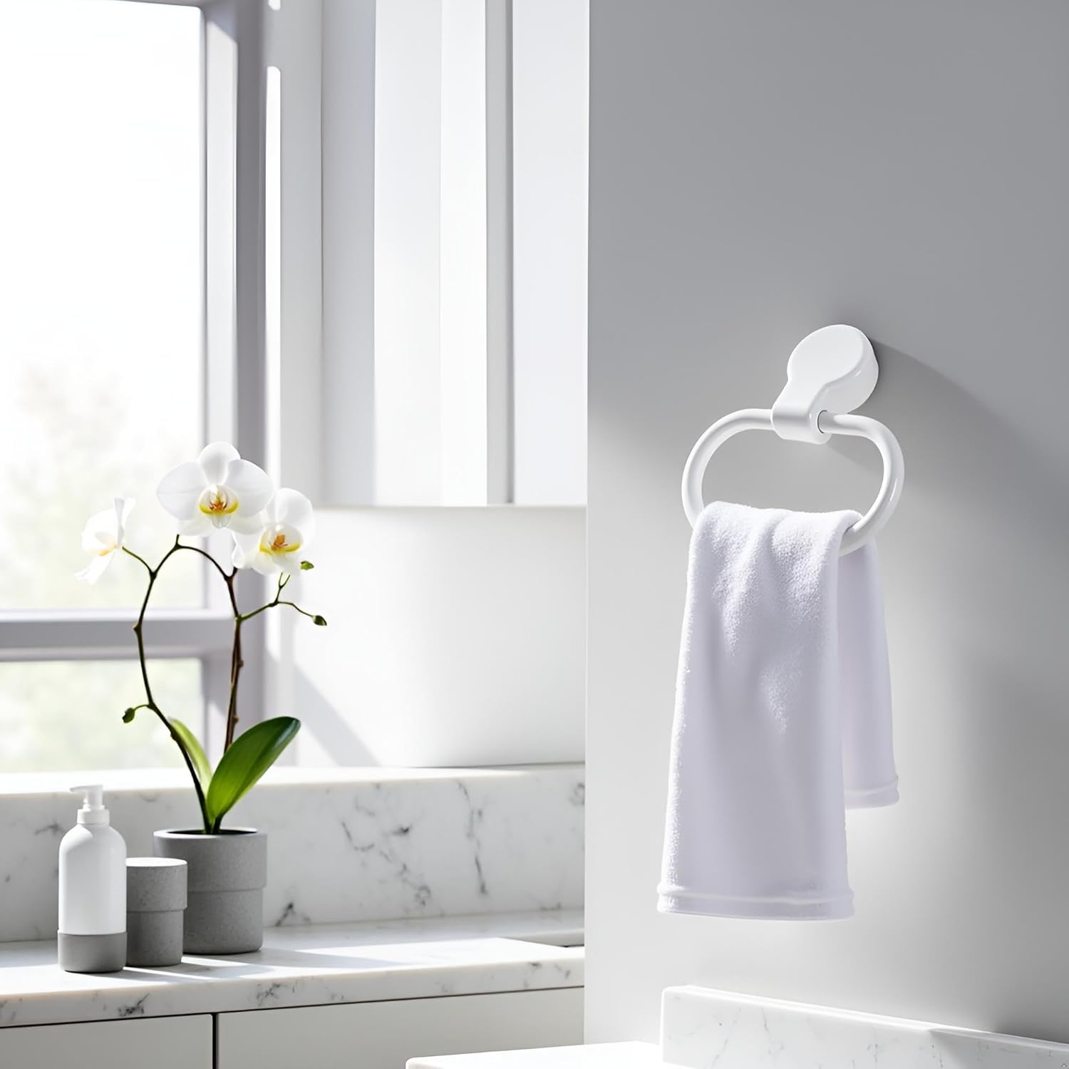 White Towel Ring Towel Rack Hand Holder for Bathroom Self Adhesive Non Punching Adhesive Towel Ring Kitchen Cloth Hanger Bath Towel Bars, Bath Towel Rings