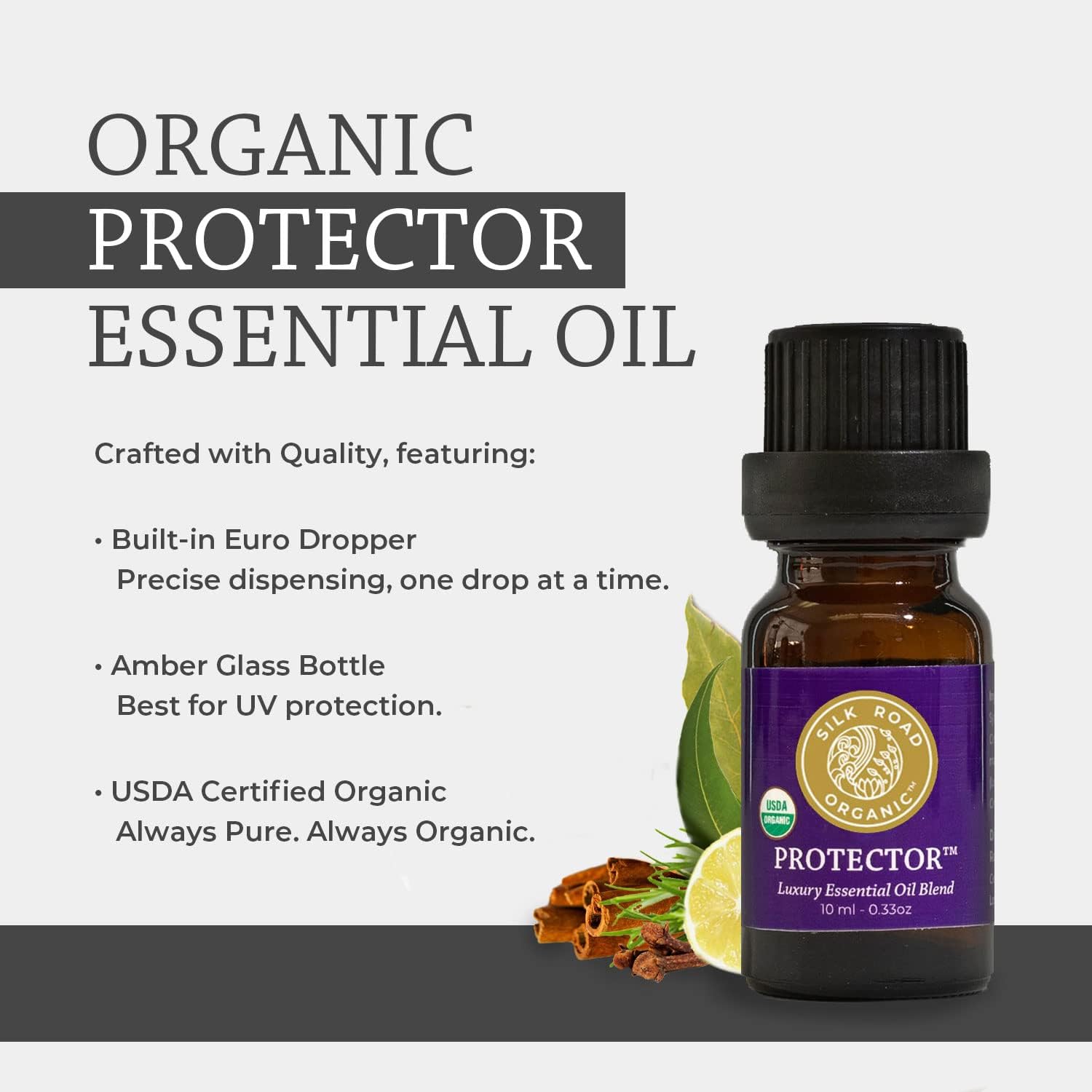 Silk Road Organic Protector Essential Oil Immunity Blend, Based on Thieves Oil Legend, 100% Pure USDA Certified Clove Bud, Lemon, Cinnamon Bark, Rosemary, Eucalyptus - 10 ml Dropper (Pack of 2)