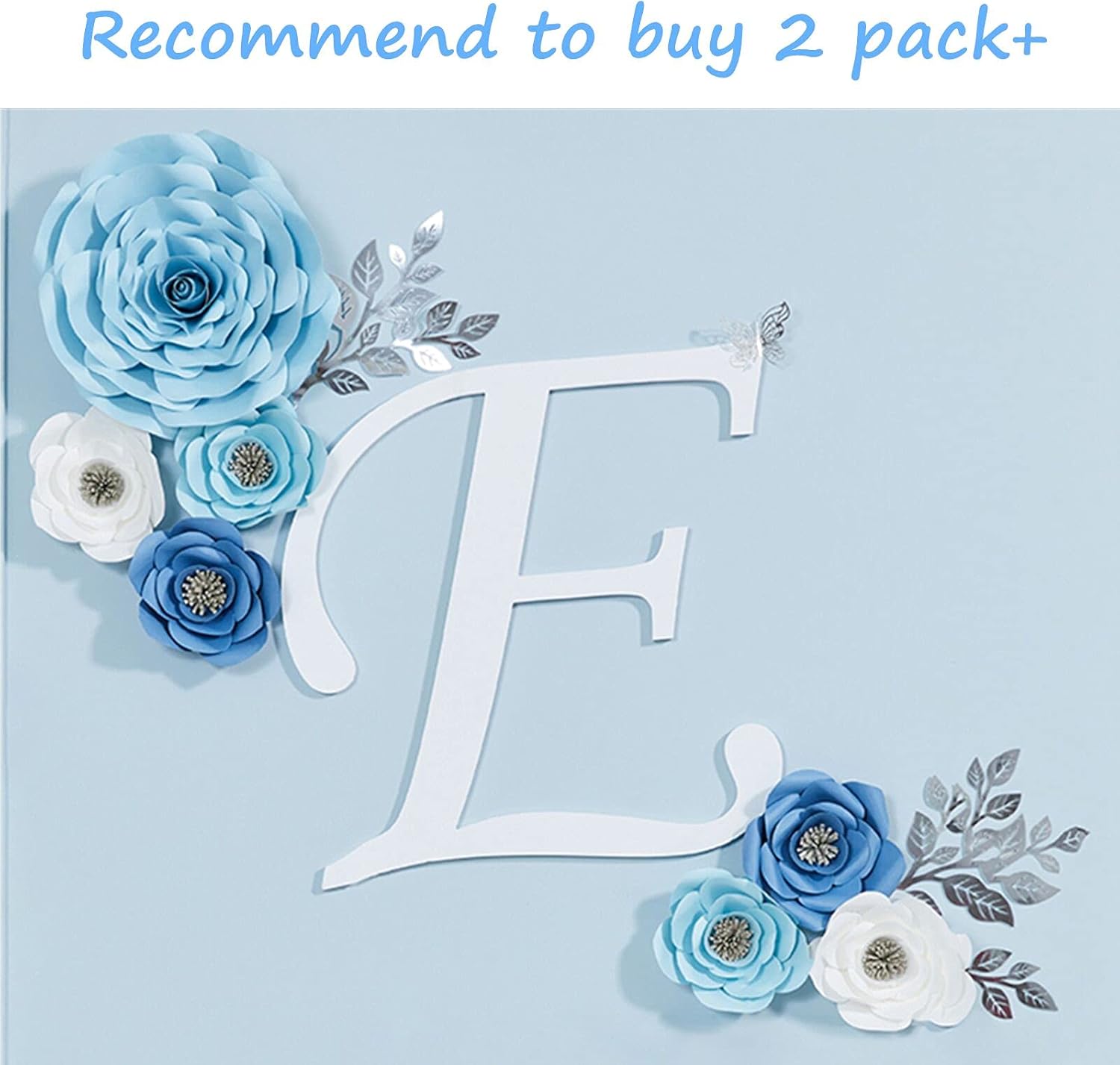 3D Blue Roses Artificial Flowers, Large Paper Flowers Decorations for Wall with Butterfly Stickers, Fake Flower Wall Decor for Baby Boy Nursery Room, Wedding Centerpiece, Party Backdrop