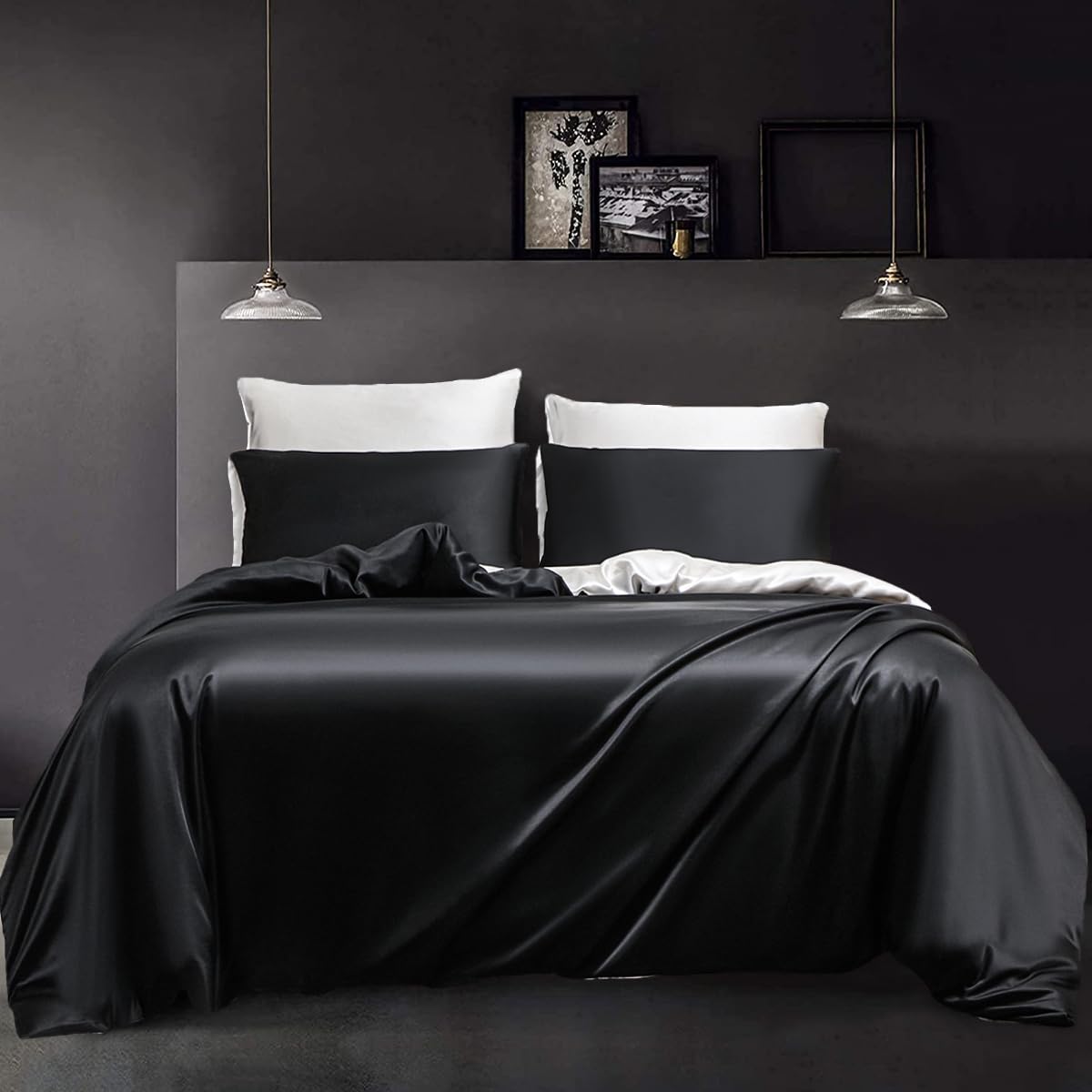 YASMENG Bettwäsche 135x200 Satin Wendebettwäsche Seide Einfarbig Deckenbezug Hochwertiges Deluxe Satin Bettwäsche 2teilig mit Reißverschluss und 80x80 cm Kissenbezug