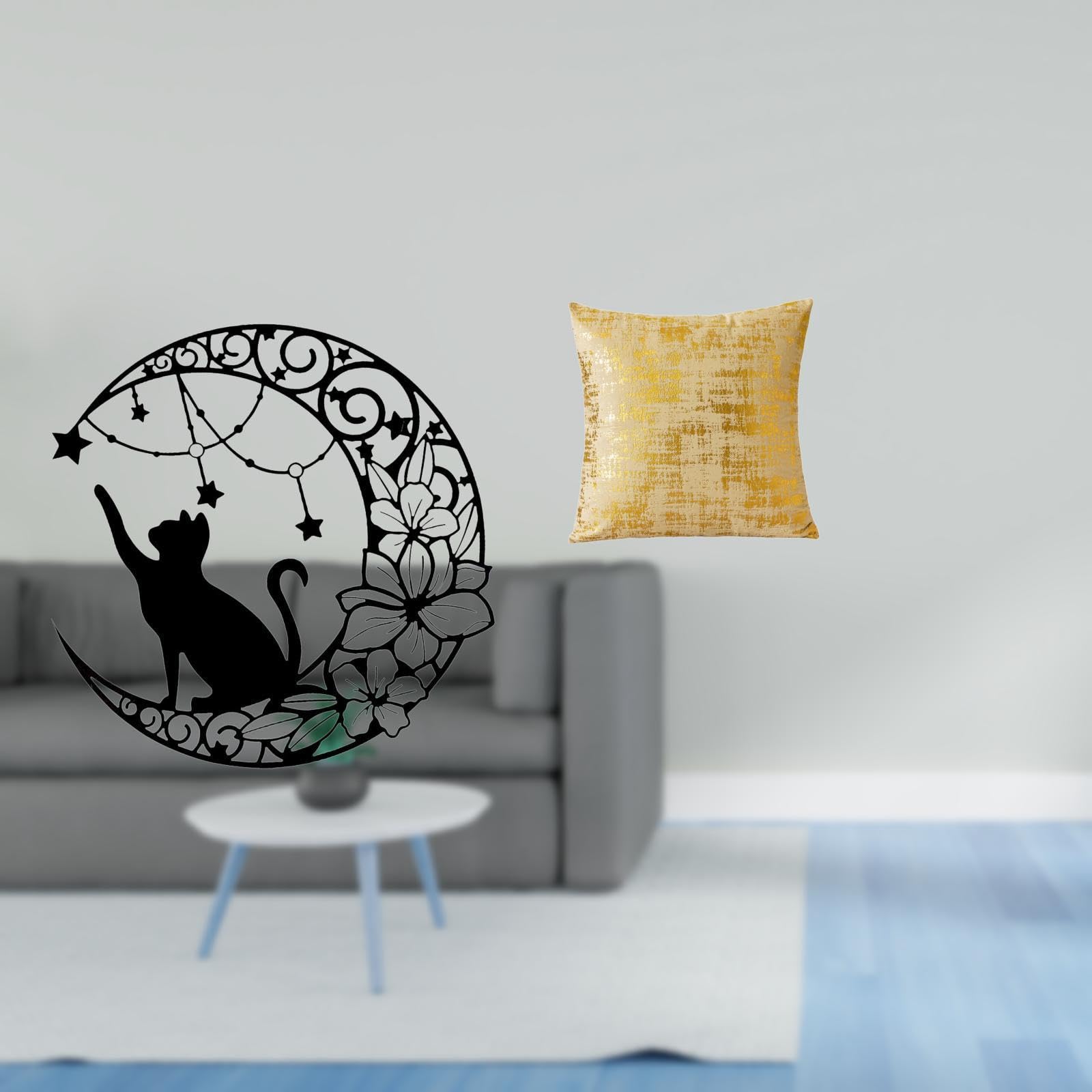 Moonlit Cat Elegance Black Metal Wall Art Sculpture and Throw Pillow Cover for Home Living Room Office Dorm Car Decoration Gifts-image-18
