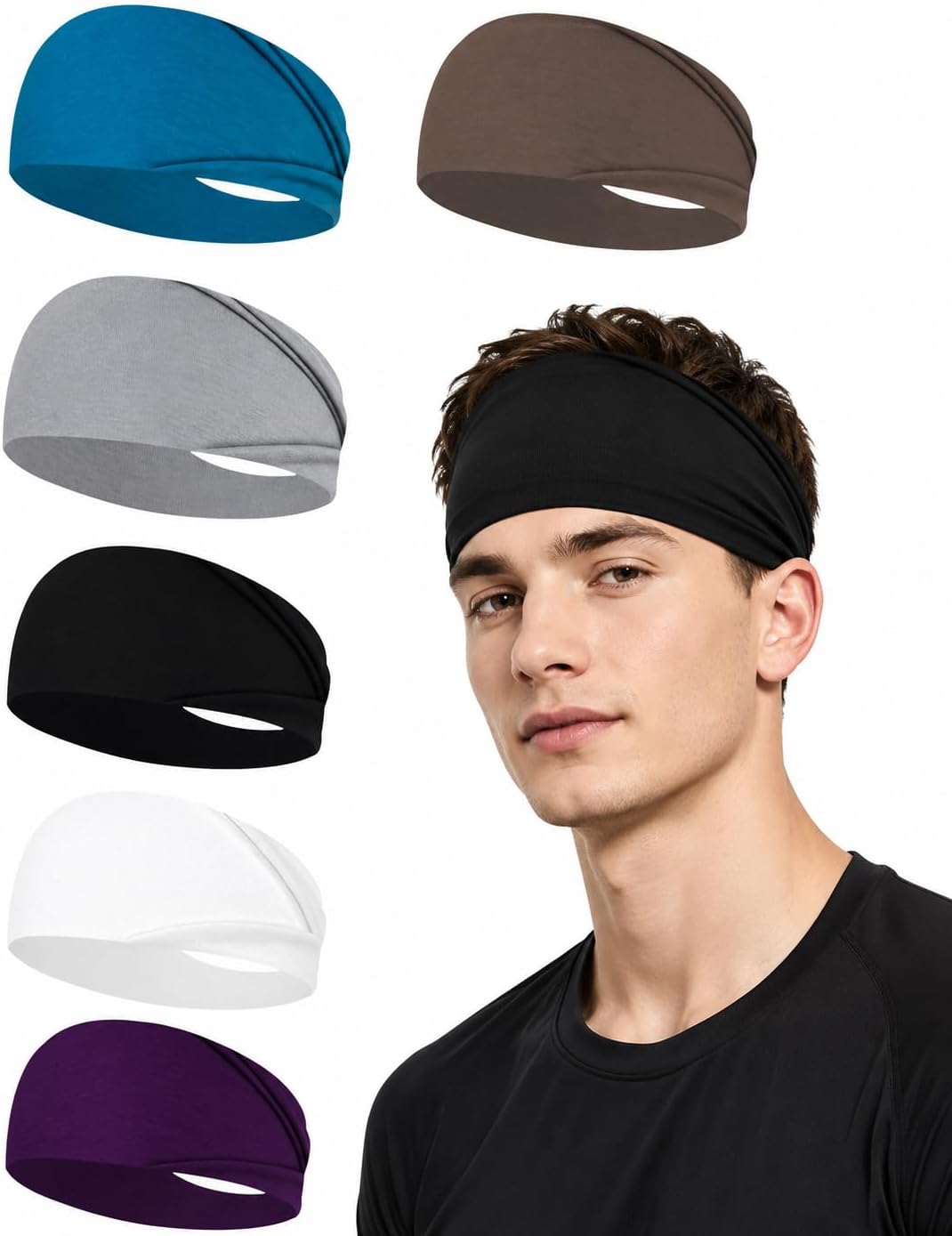 Sports Headbands for Men and Women, 6-Pack Moisture-Wicking Sweatbands for Running, Cycling, Gym, Yoga, Fitness Training