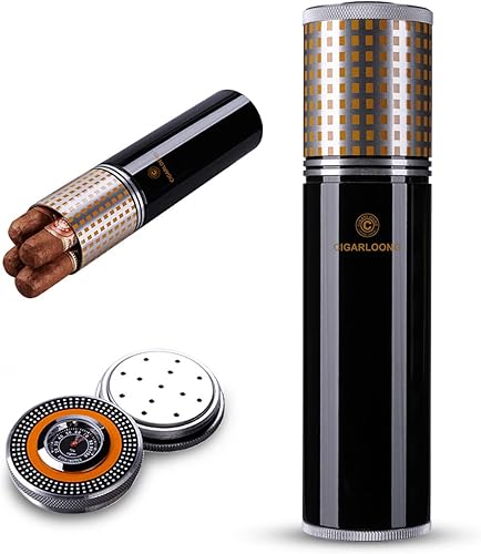 Miniatura 8 de Caja de humidor de cigarros de viaje, caja de metal portátil con tapa hermética, a prueba de olores, humidificador integrado para control de