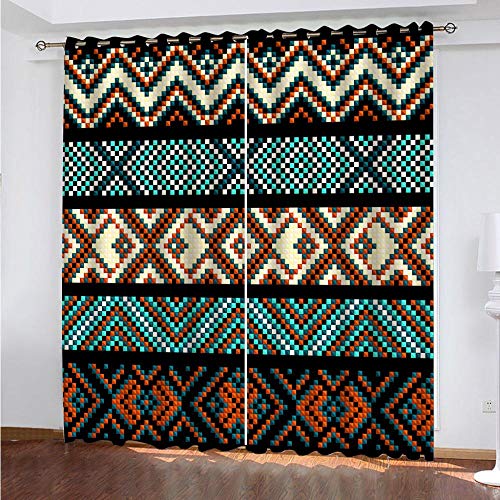 aakkjjzz Rideau Occultant 3D Impression Rideaux Salon Moderne Thermique Isolant Anti Froid Polyester 2 Pièces 110X215 cm Rideaux De Fenêtre Motif Ethnique pour Chambre Cuisine Décoration