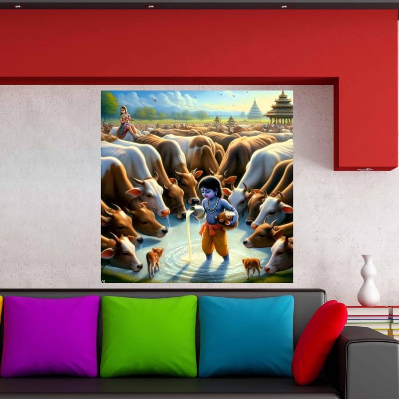 Image of British Terminal Cute little Bal Gopal Baby God Krishna| Kanha Ji | Laddu Lord Makhan Chor Painting Religious Poster for Pregnant Women for wall (matt thin vinyl,sticker,multicolor,unframed)| bj55
