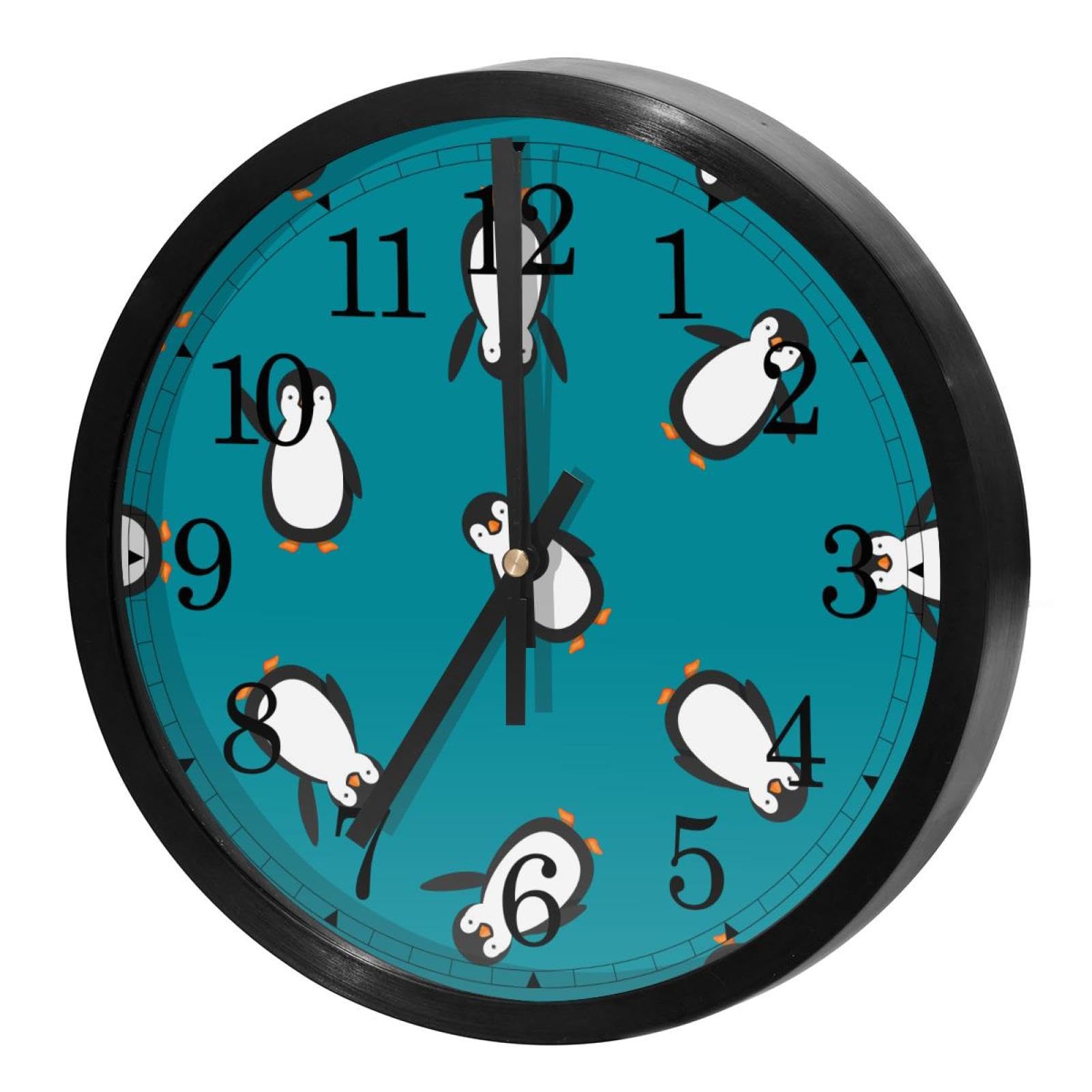 Horloge murale silencieuse pingouin bleu à quartz sans tic-tac pour une chambre d'enfant paisible