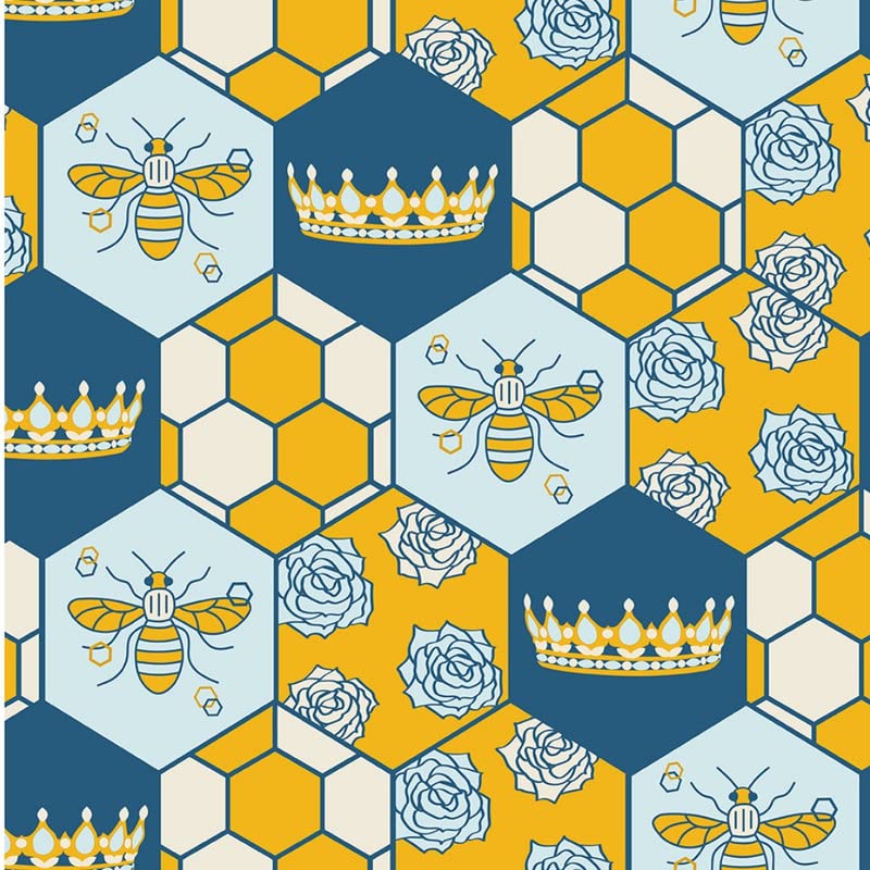 The Craft Cotton CoBee Colony Patchwork Bee Fabric by 0.5 Metres 43' Wide Blue, Yellow 100% Cotton Craft Fabric Material for Quilting, Sewing, Crafts, Patchwork, Dressmaking