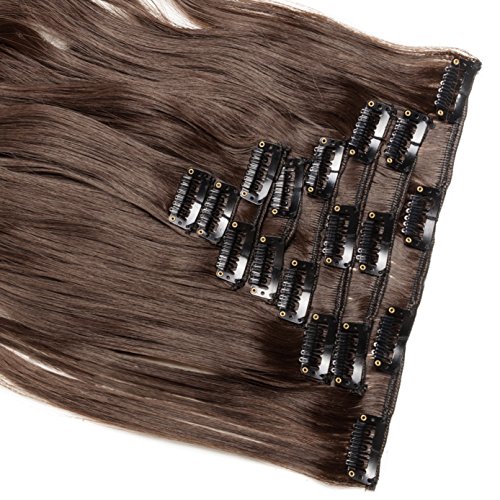 [PROMO] 17" Long Straight Curly Wavy Full Head Clip in Hair Extension 8 Pcs 18 Clips Real Thick Heat Resistance Synthetic Hairpiece for Women Girls (Medium Brown) - Thumbnail 4