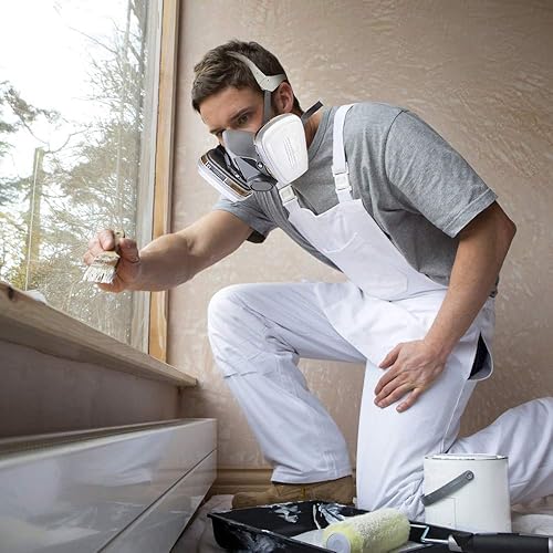 Miniatura 6 de Juego de cubrebocas reutilizable con gafas para gas, pintura, polvo, pulido a máquina, vapores orgánicos con filtro de algodón, manchas, rociado de