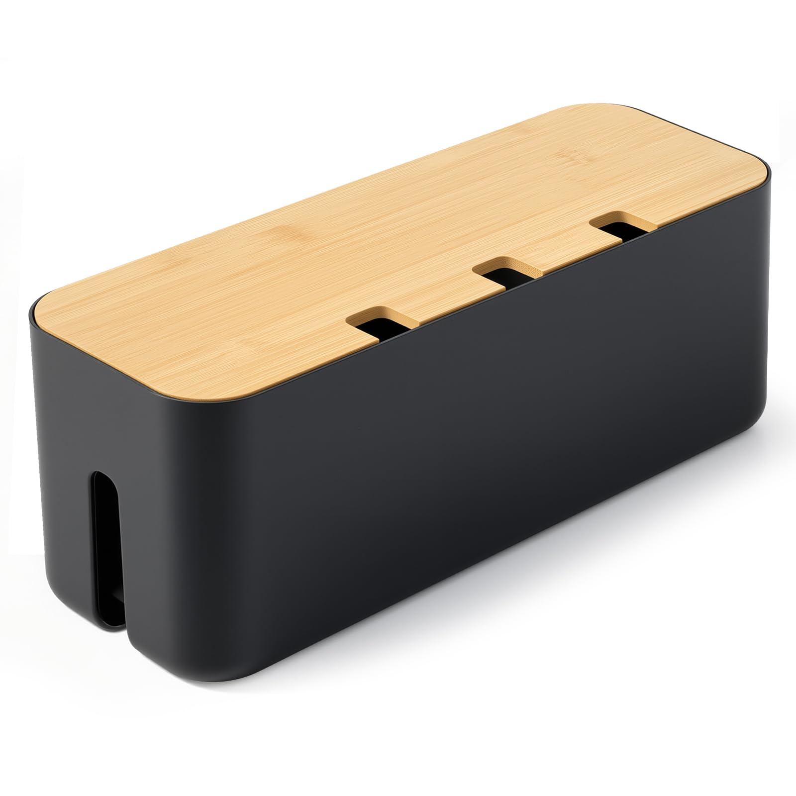 Nymblis Cable Tidy Box, Cable Management Box for Wire Storage, Large Cable Organiser Box with Bamboo Lid, for Hiding Extension Power Strips and Cords from TV, Computers (Black)