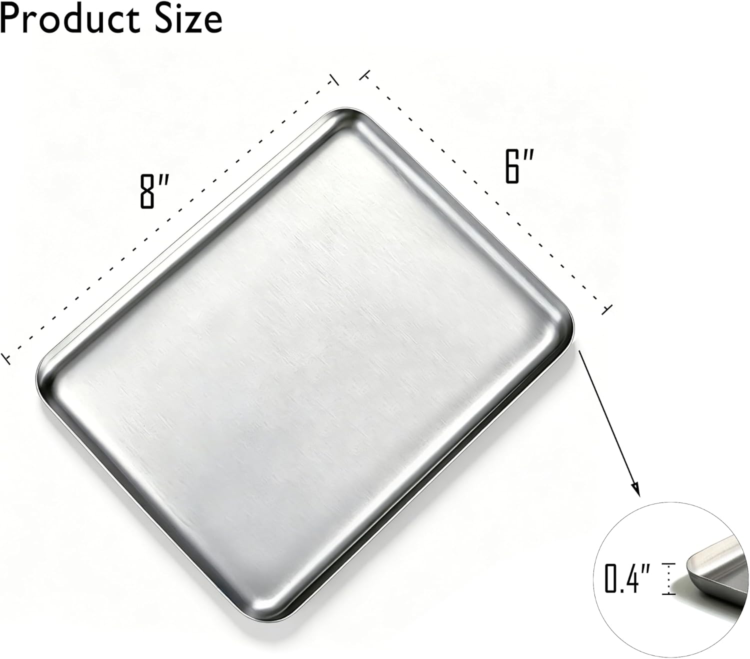 Small Stainless Steel Tray, 8x6 Inches Silver Metal Rectangular