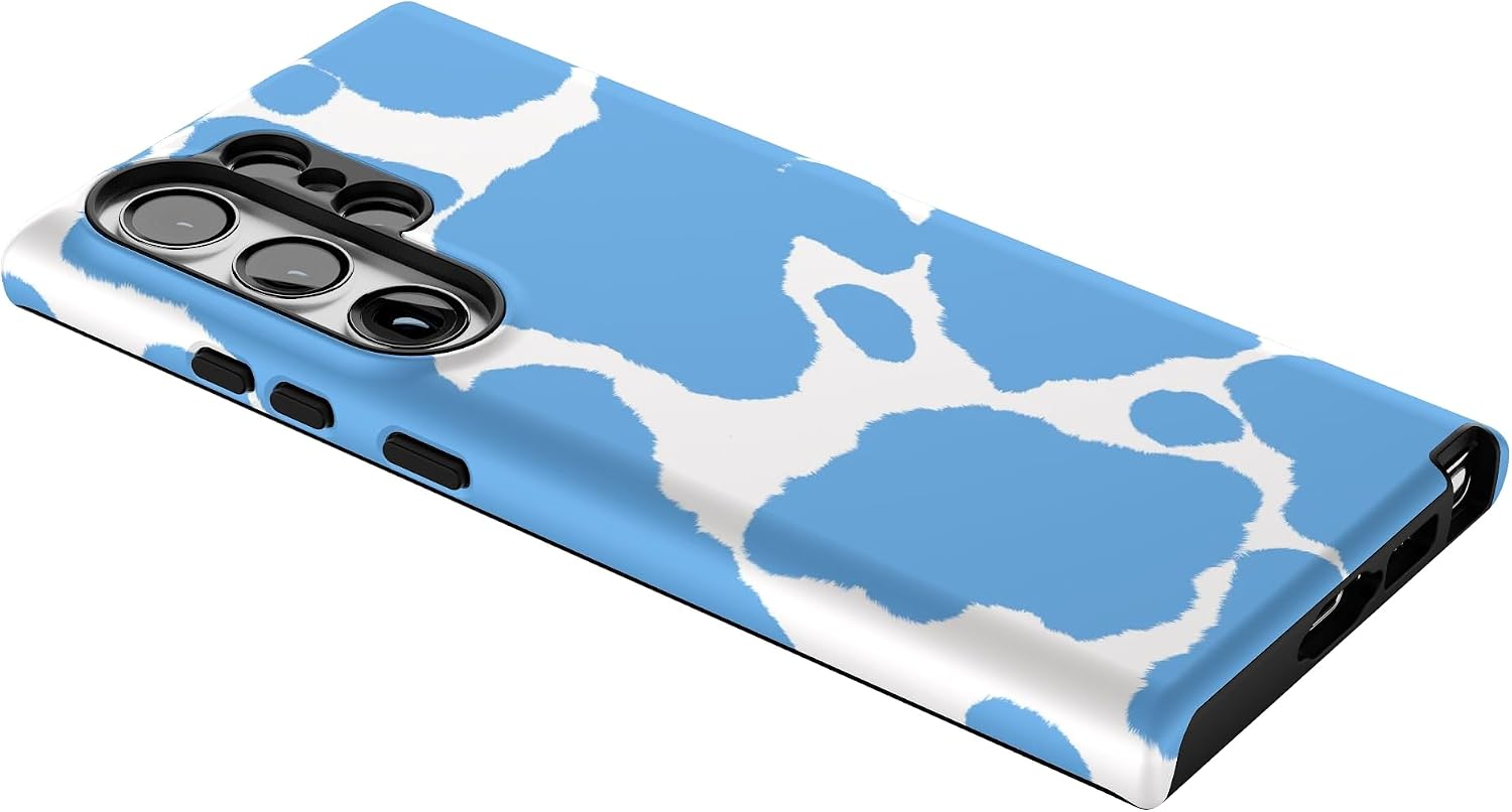 Casely Galaxy S23 Ultra Case | Current Mood | Light Blue Cow Print | Essential Slim Dual-Layer Protective Design